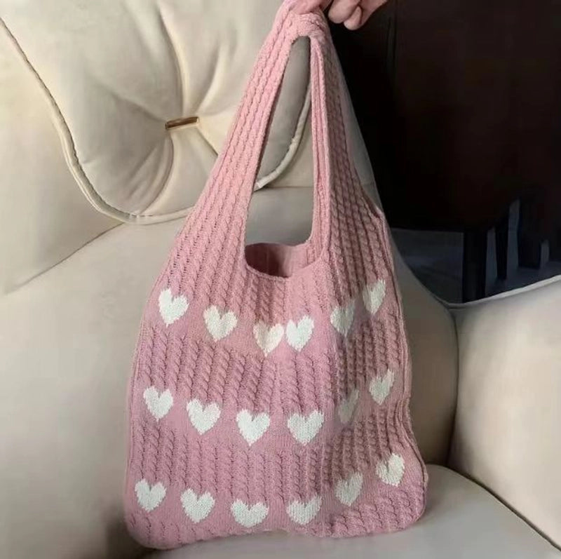 Women's Large Polyester Heart Shape Basic Square Open Tote Bag