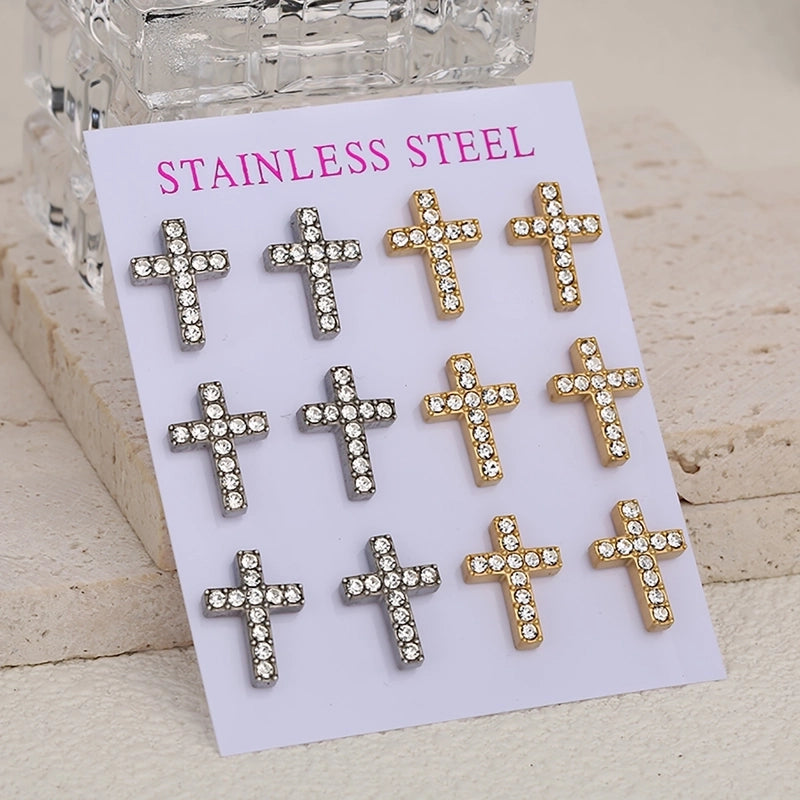 1 Set 1 Pair Luxurious Shiny Cross 304 Stainless Steel Ear Studs