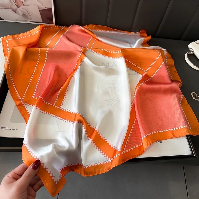 Women's Elegant Minimalist Color Block Polyester Printing Silk Scarf