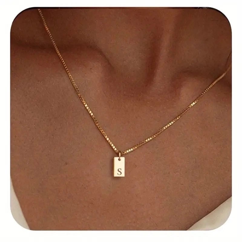Titanium Steel Minimalist Letter Rectangle Plating Pendant Necklace