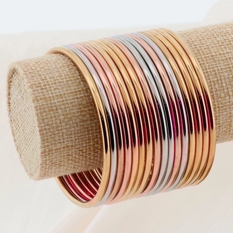304 Stainless Steel 18K Gold Plated Minimalist Round Solid Color Bangle