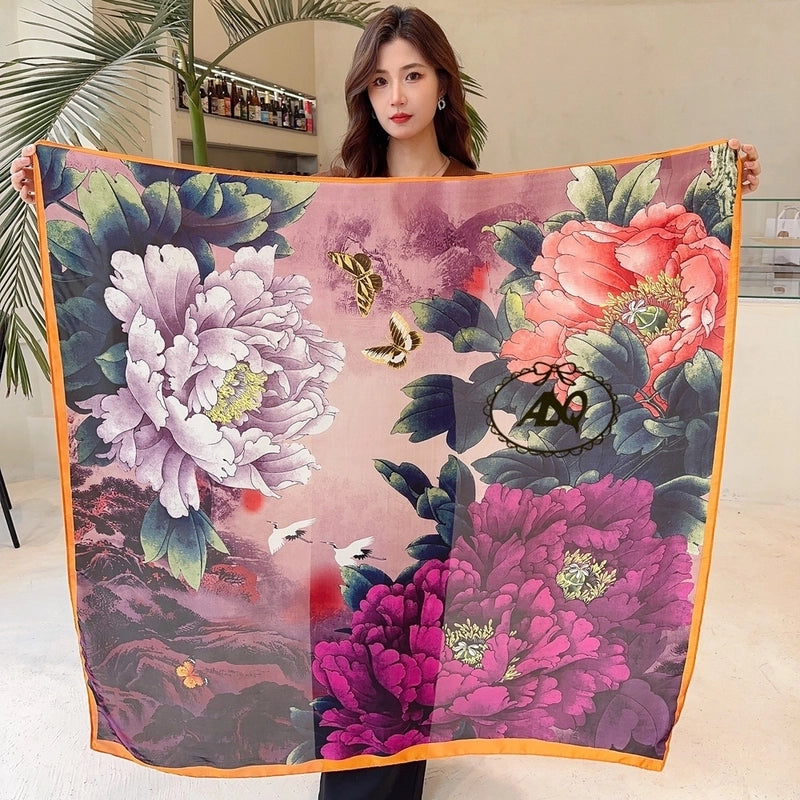 Women's Elegant Basic Lady Animal Camry Brocade Printing Silk Scarves