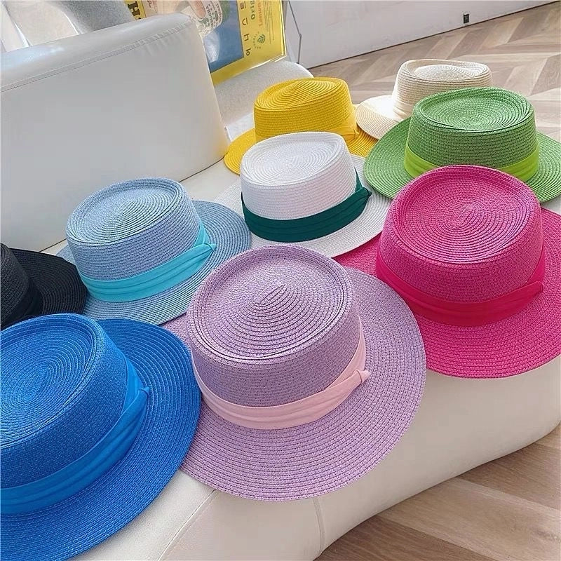 Women's Vacation Solid Color Flat Eaves Straw Hat