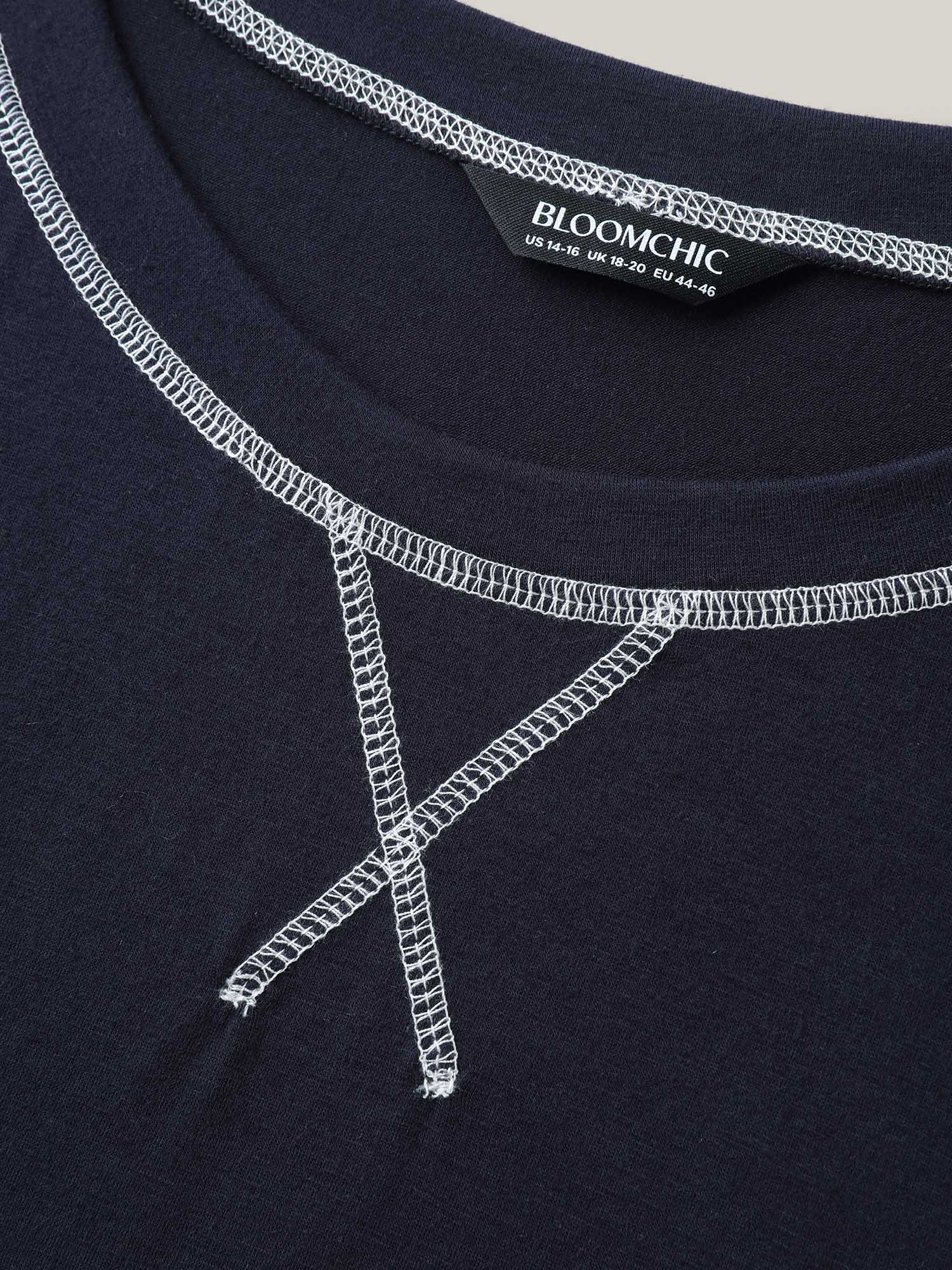 Geometric Print Spliced Solid T-Shirt