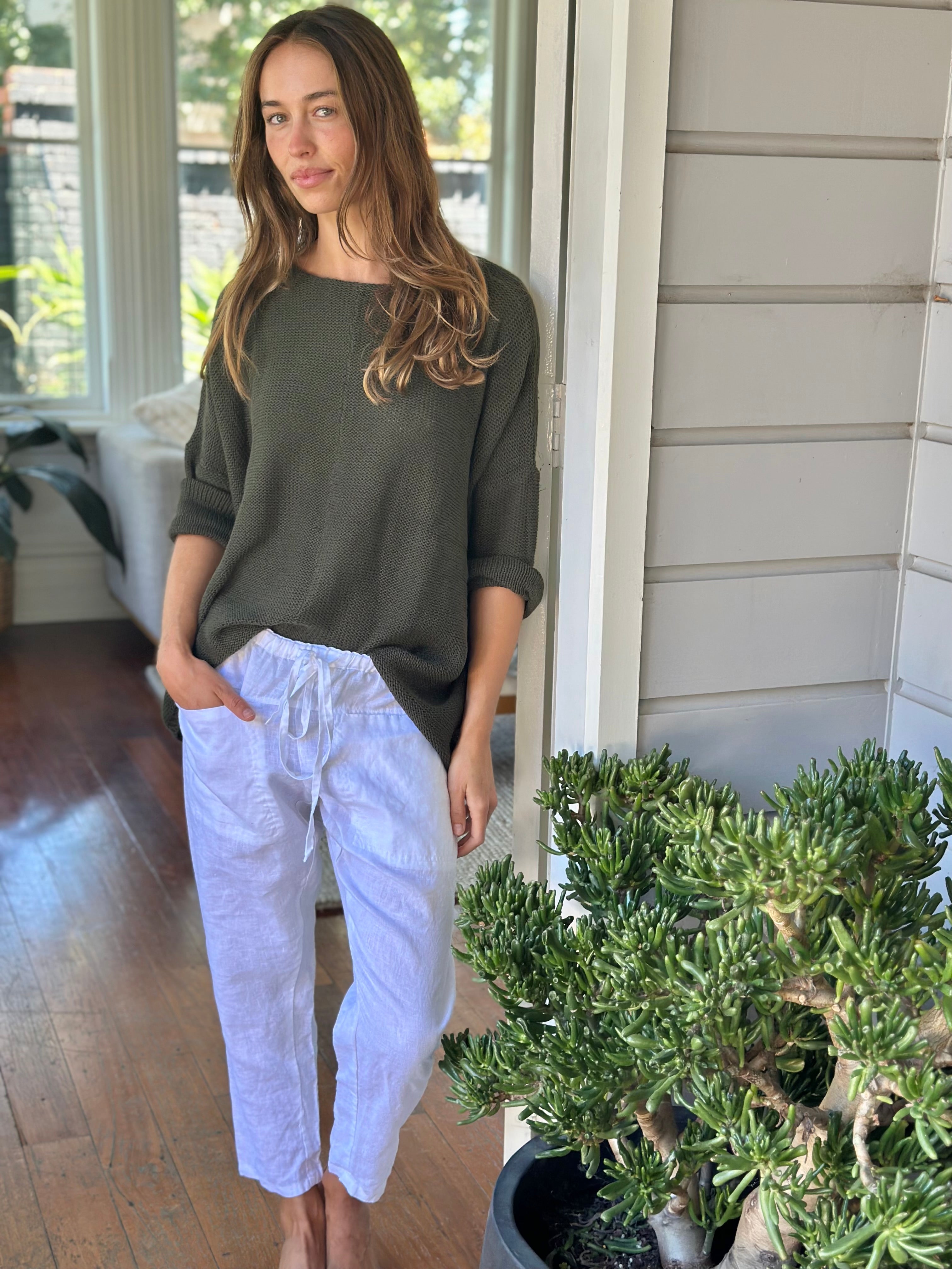 jessie pant-white linen