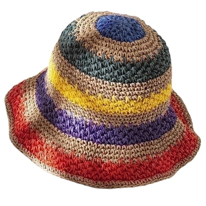 Women's Vacation Stripe Wide Eaves Straw Hat