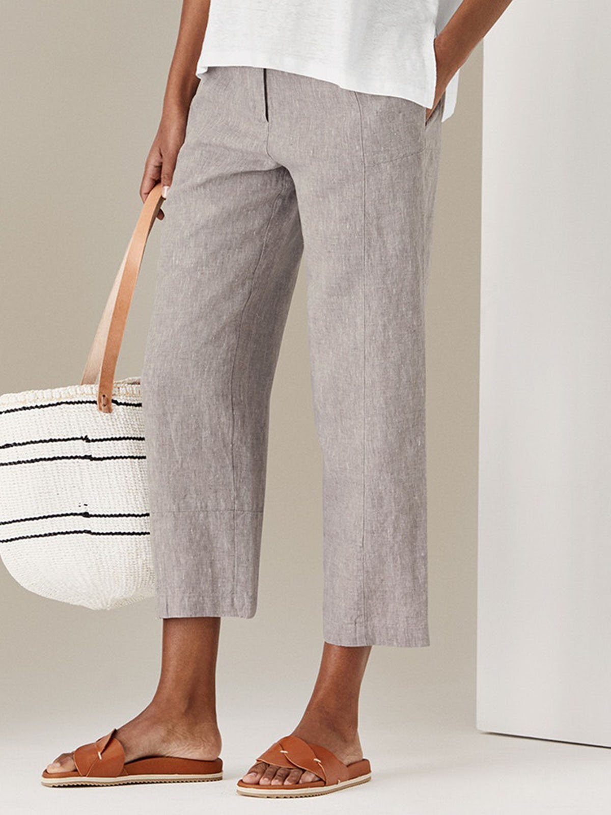 Solid Casual Pockets Cotton Pants