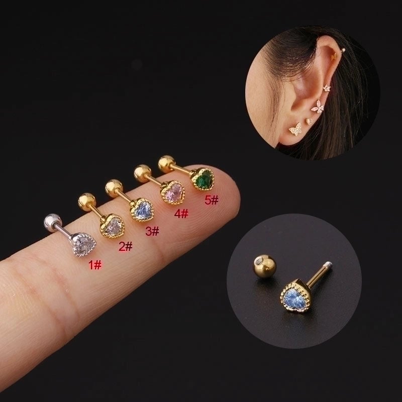 Ear Cartilage Rings & Studs Minimalist Heart Copper Plating Artificial Gemstones