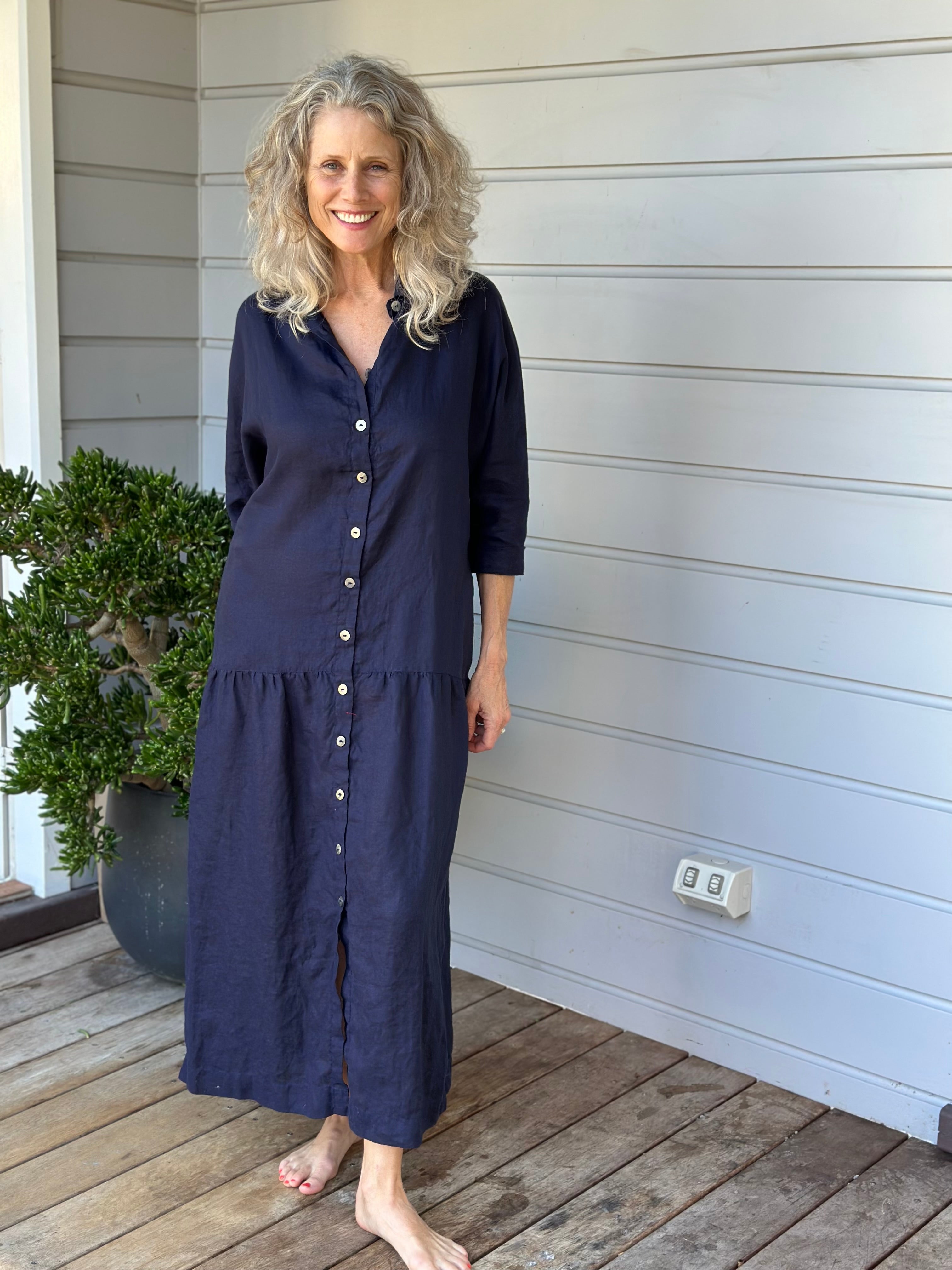 vivienne dress - indigo linen