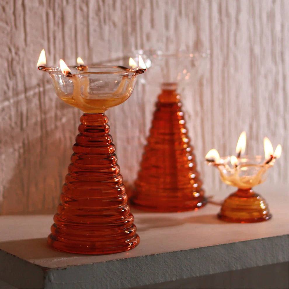 Glass Diyas Gift Set - Amber