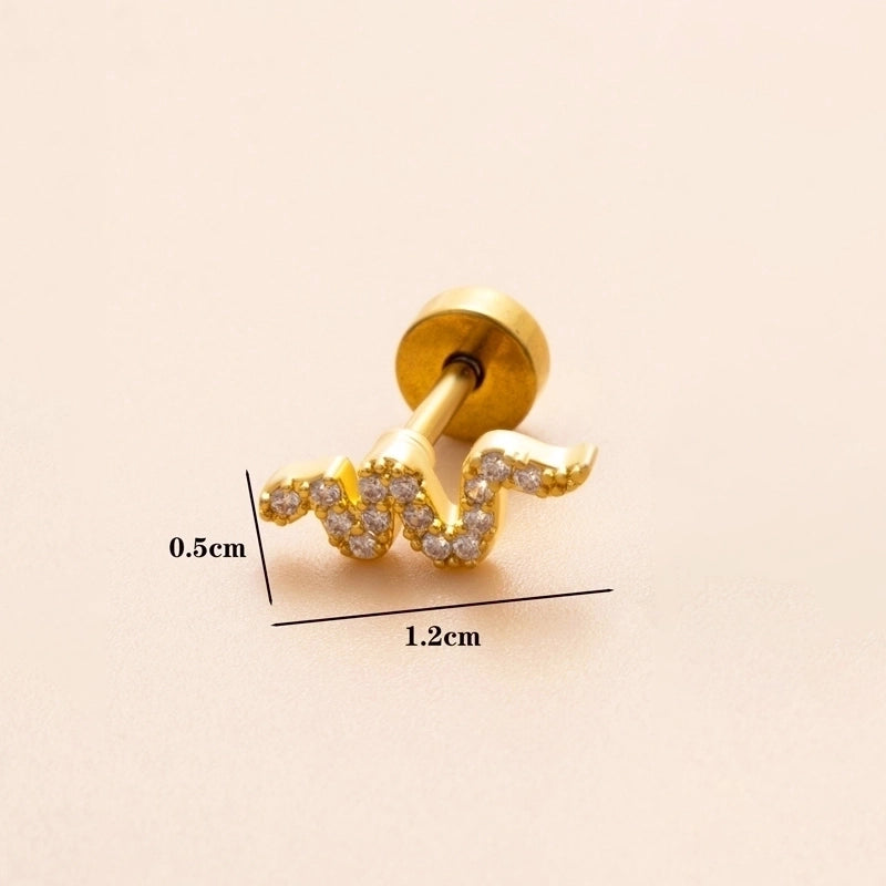 1 Piece Ear Cartilage Rings & Studs Minimalist Classic Style Heart Shape Snake Butterfly Copper Polishing Inlay Zircon 18K Gold Plated Ear Cartilage Rings & Studs