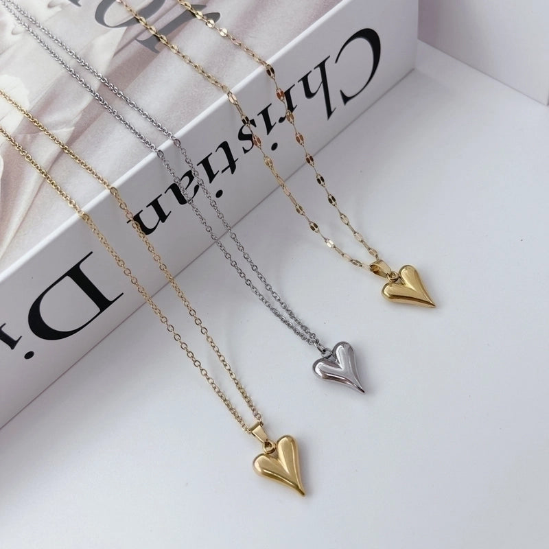 Titanium Steel Minimalist Polishing Heart Shape Pendant Necklace