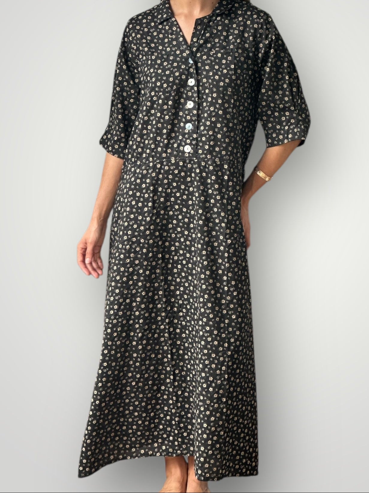 bridget dress -small charcoal  flower cotton