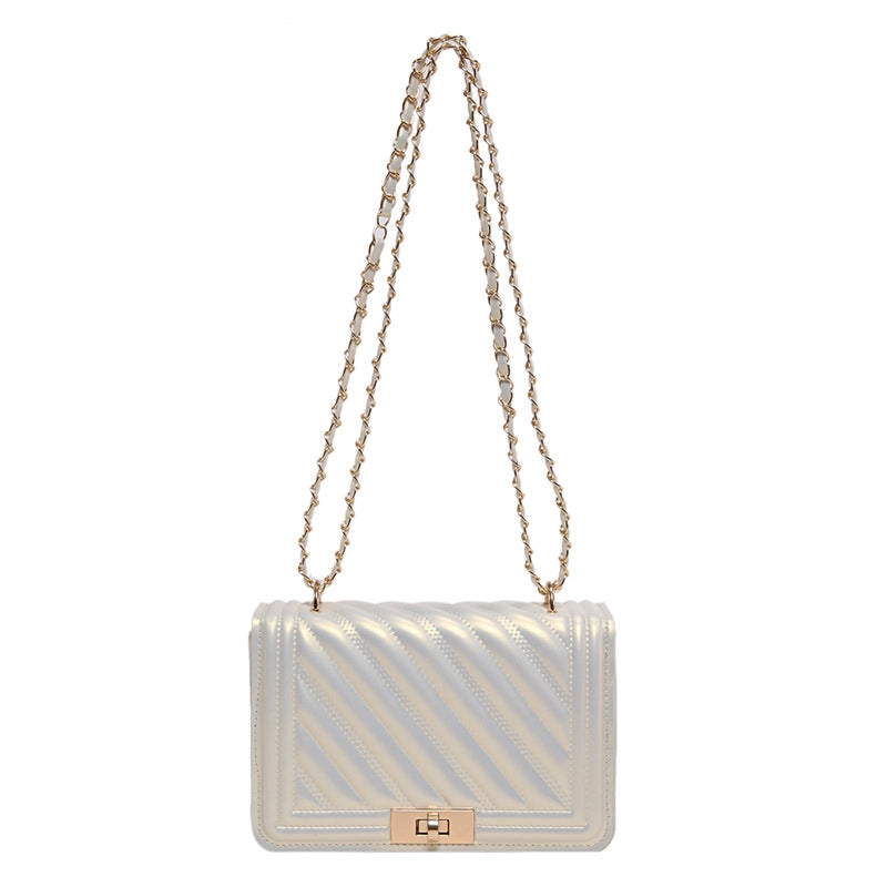 Women's Small Pu Leather Solid Color Vacation Classic Style Sewing Thread Square Lock Clasp Shoulder Bag