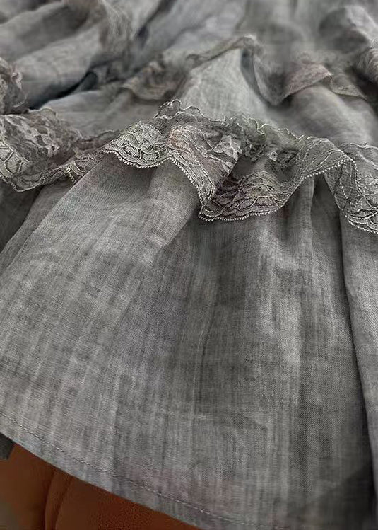 Vintage Grey Lace Elastic Waist Cotton Skirts Summer