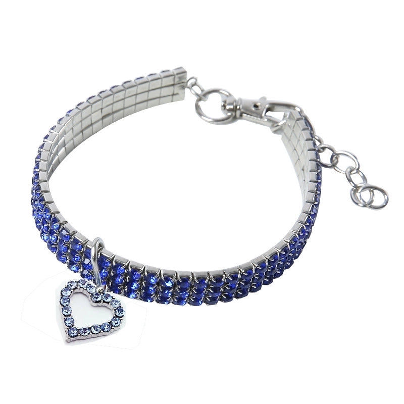 Solid Color Elastic Adjustable Pendant Heart Shape Inlaid Zircon Pet Collar