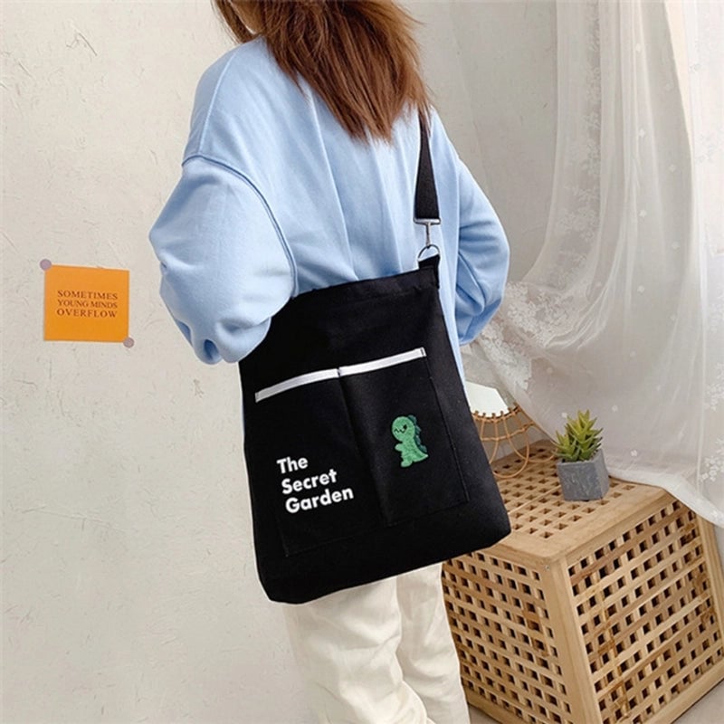 Women's Large Canvas Animal Fruit Basic Zipper Canvas Bag