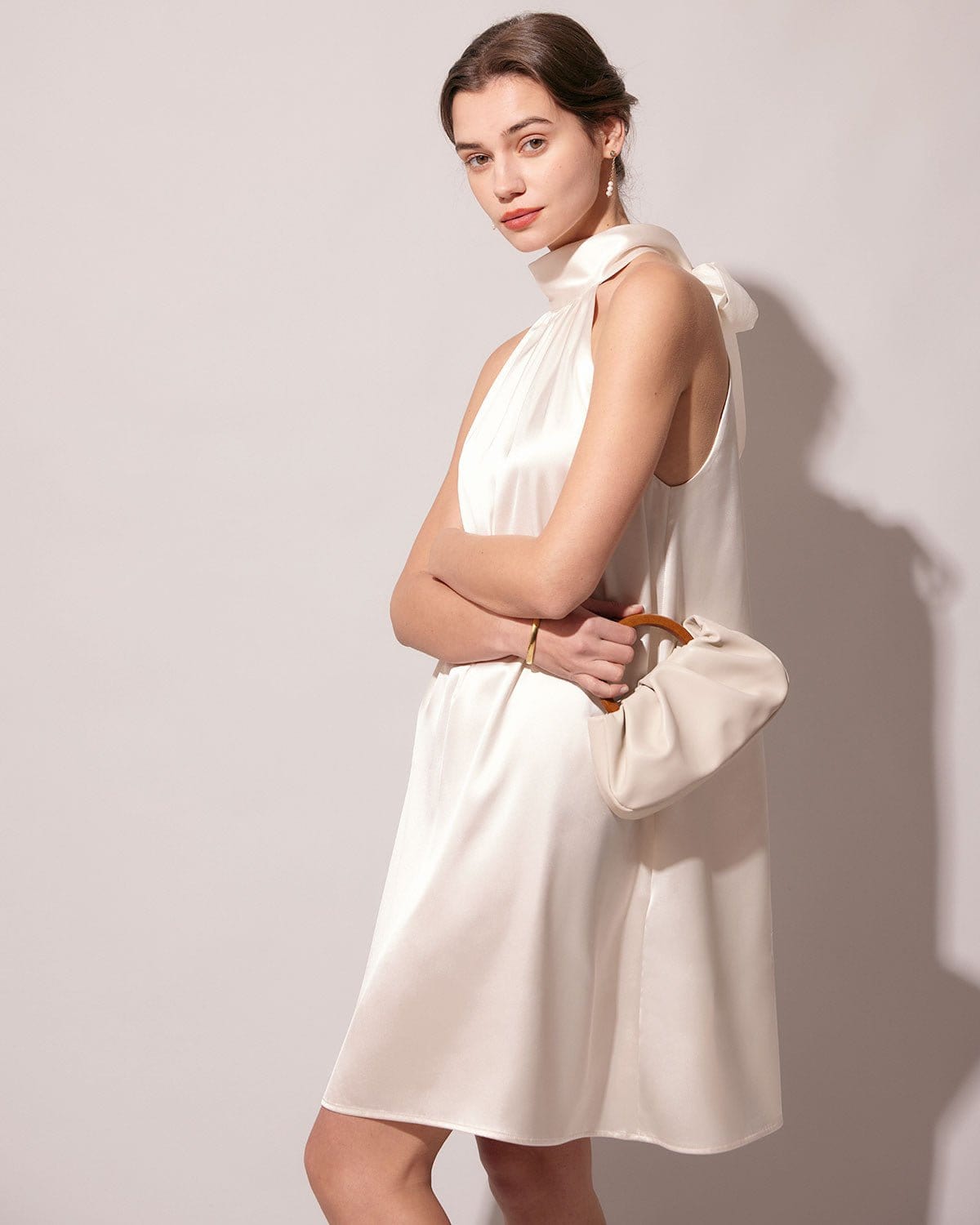 The Apricot Halter Satin A-line Mini Dress