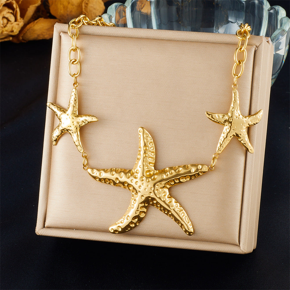 Fashion Holiday Advanced Multi-Element Marine Life Pendant Shell Starfish Sun Stainless Steel Necklace