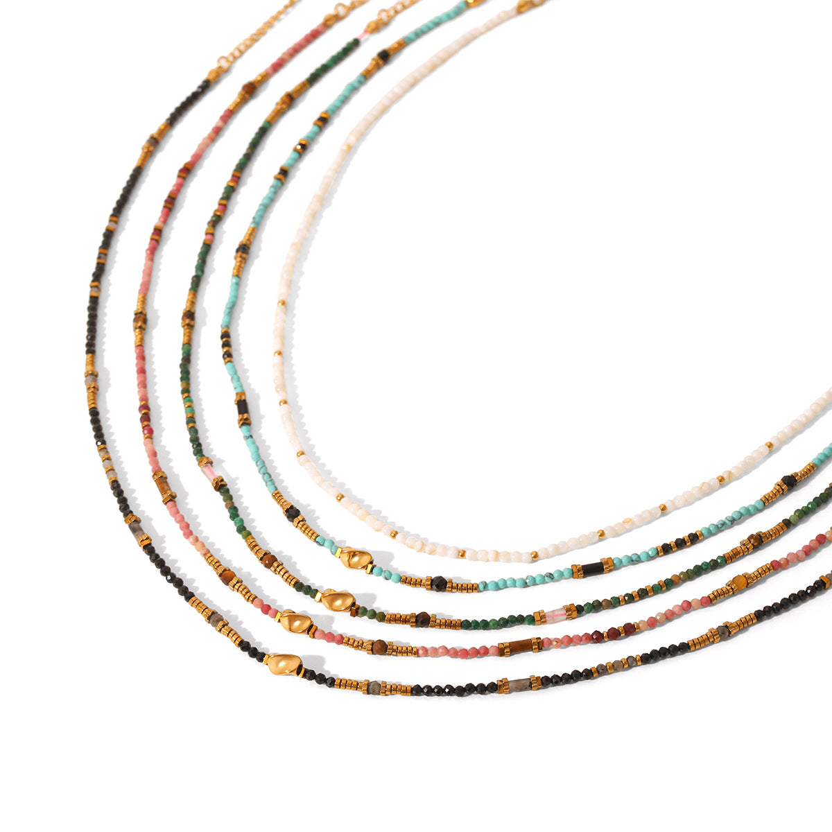 Dopamine Colored Beaded Necklace For Women Niche Design Natural Stone Clavicle Chain Stainless Steel Pendant Necklace