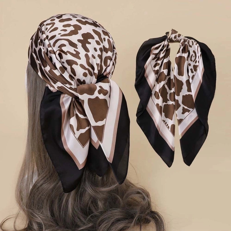 Women's Elegant Leopard Satin Silk Scarf Kerchief
