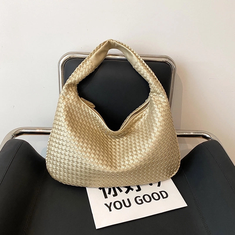 Women's Medium Pu Leather Solid Color Streetwear Weave Dumpling Shape Zipper Handbag