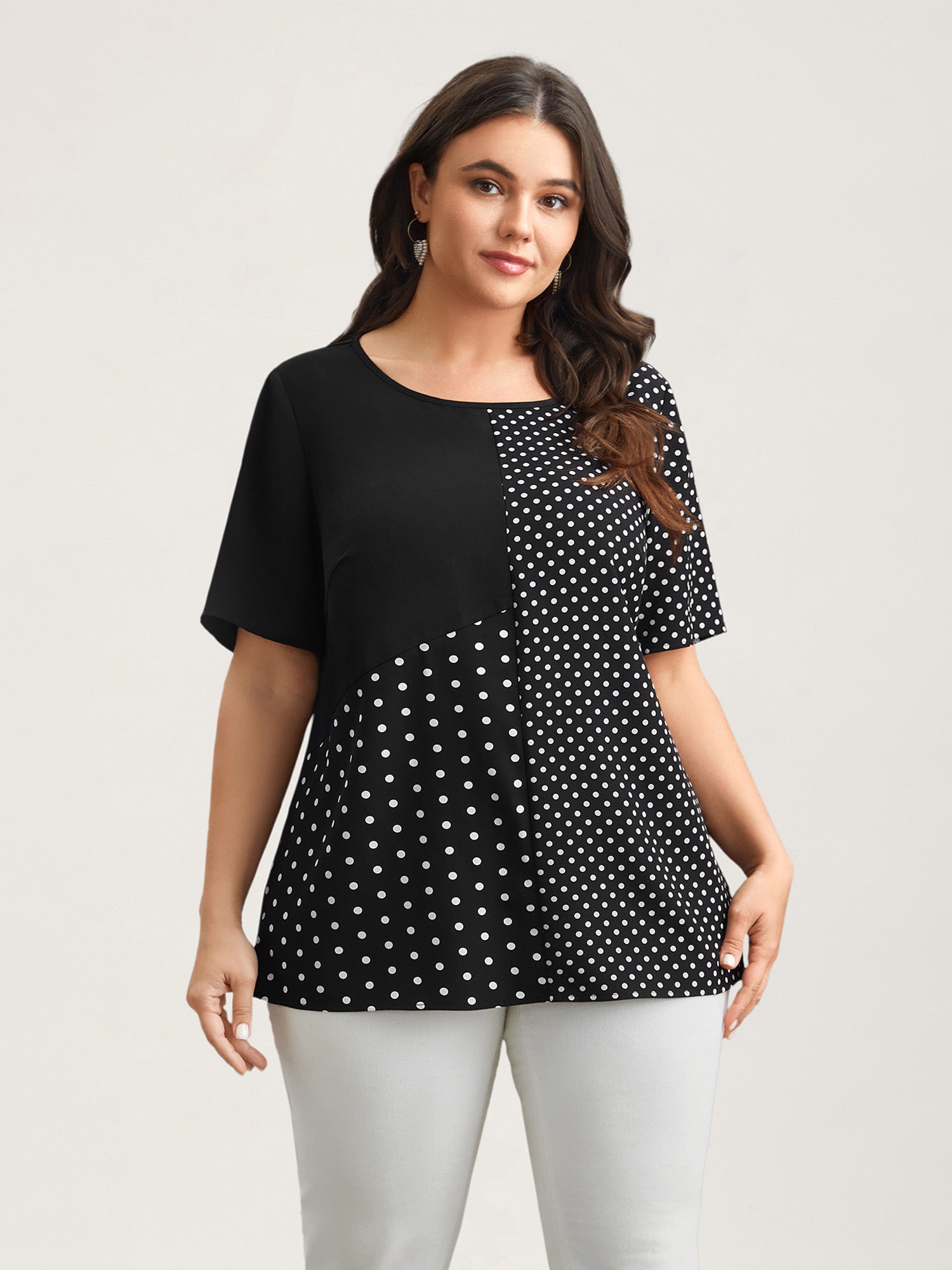 Polka Dot Panelled A-Line Shirt