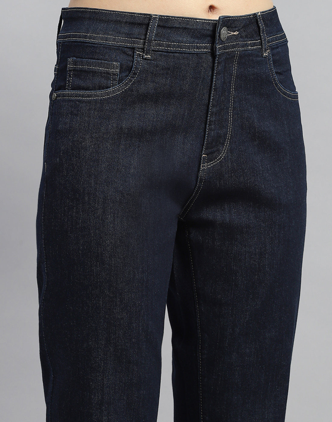 Women Dark Blue Solid Straight Fit Denim