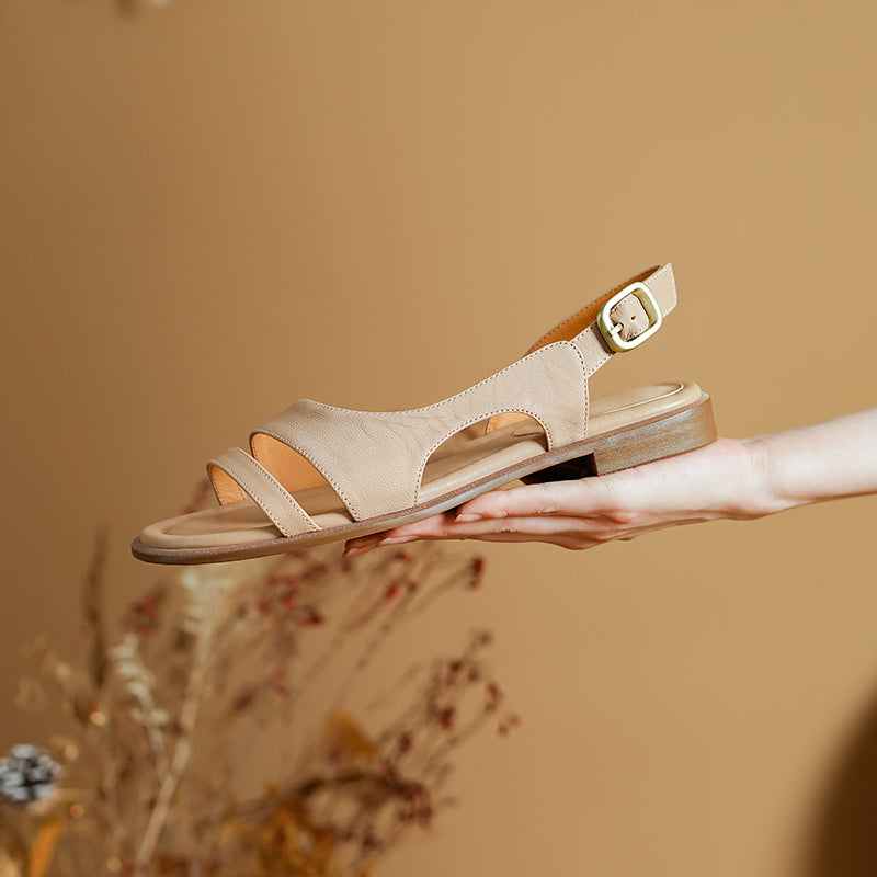 Fashion Design Casual Leather Flat Slingback Roman Sandals in Apricot/Brown