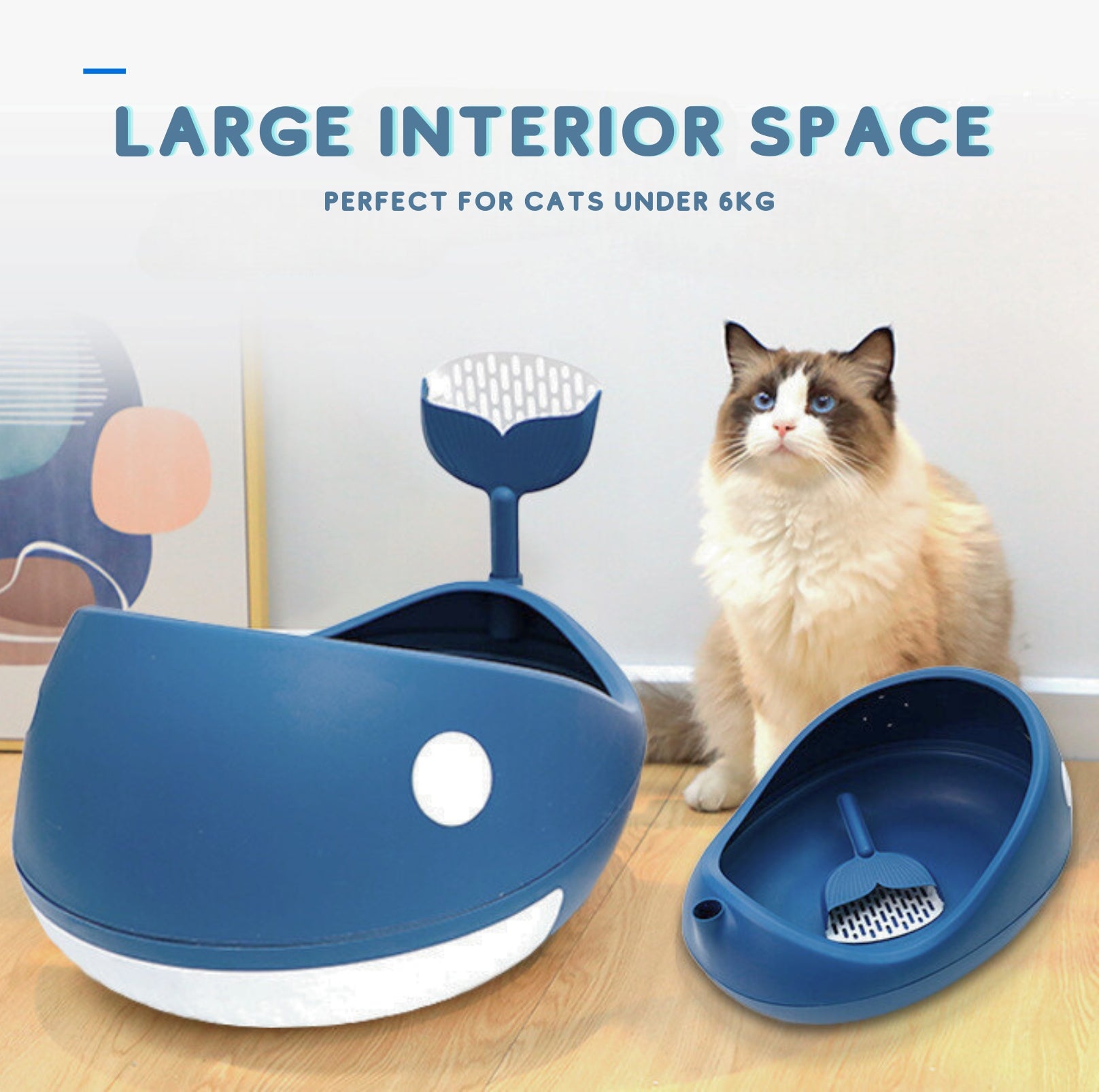 Whale-Inspired Open Cat Litter Tray With Scooper