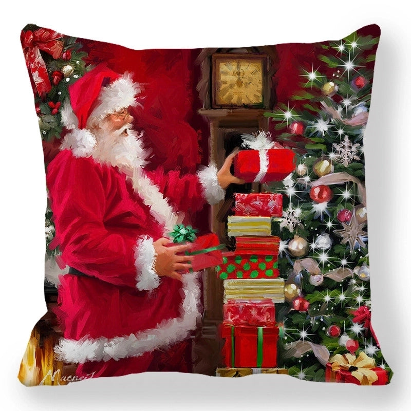 Christmas Pastoral Santa Claus Elk Cotton Pillow Cases Couch & Sofa Decor