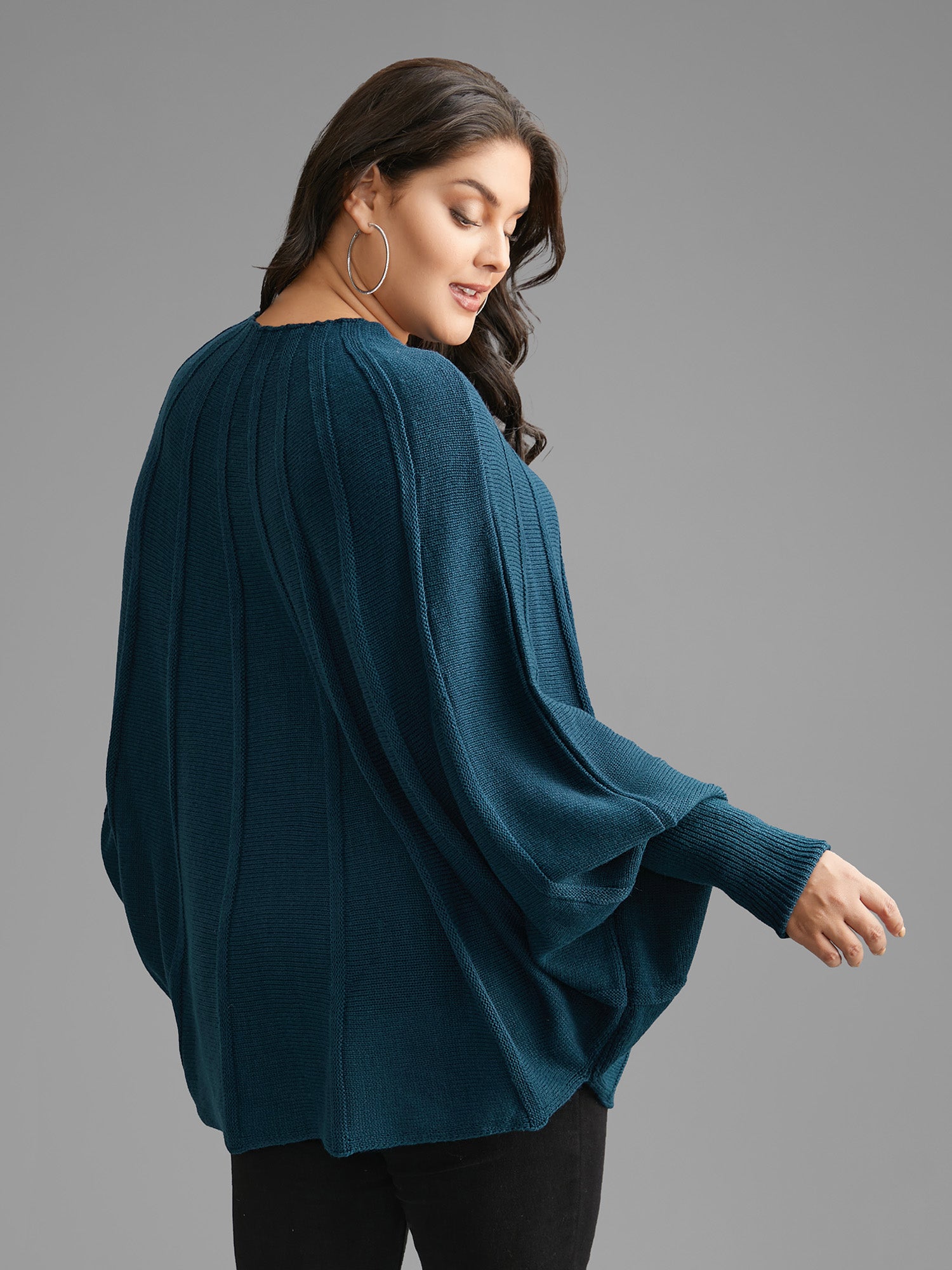 Plain Textured Batwing Sleeve Pullover