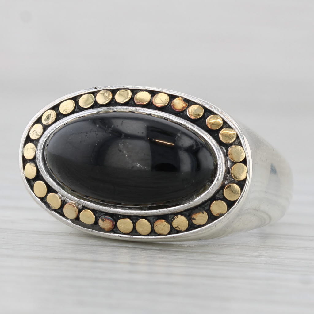 Effy Black Glass Cabochon Ring Sterling Silver 10k Gold Size 7