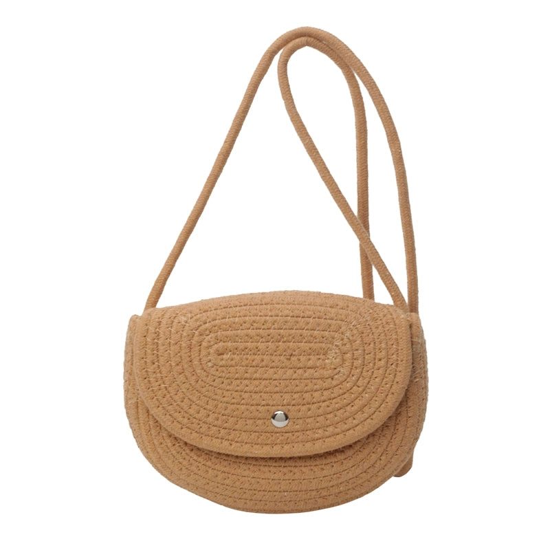 Women's Medium Braid Solid Color Basic Beach Square Flip Cover Crossbody Bag