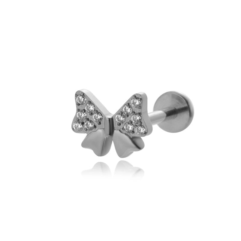 1 Piece Ear Cartilage Rings & Studs IG Style Vintage Style Geometric Flower Bow Knot Pure Titanium Plating Inlay Zircon