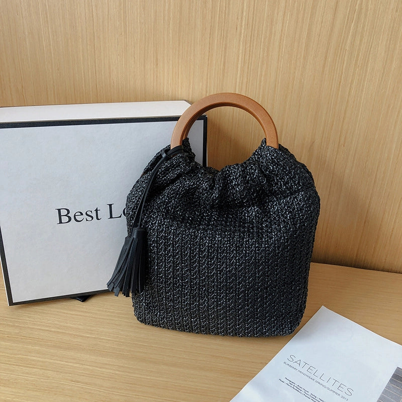 Women's Medium All Seasons Straw Solid Color Streetwear Square Magnetic Buckle Handbag