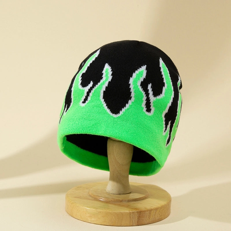 Unisex Casual Hip-Hop Flame Printing And Dyeing Eaveless Wool Cap