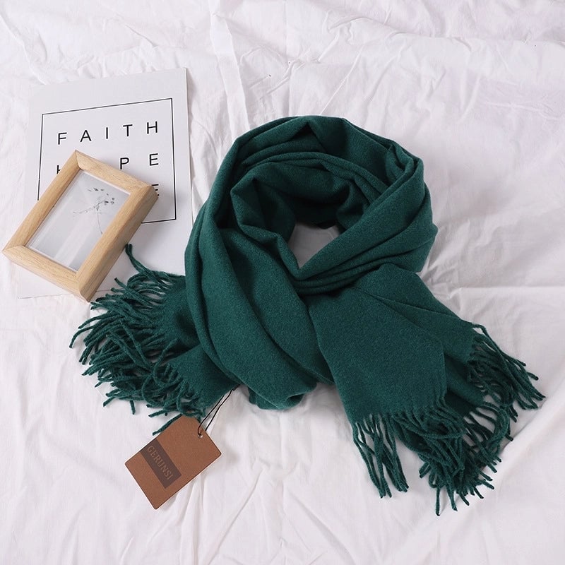 Solid Color Prickly Wool Scarf Women's 300g Ge Run Si Imitation Cashmere Thickened Scarf Japanese Style Plain Scarf For Autumn And Winter