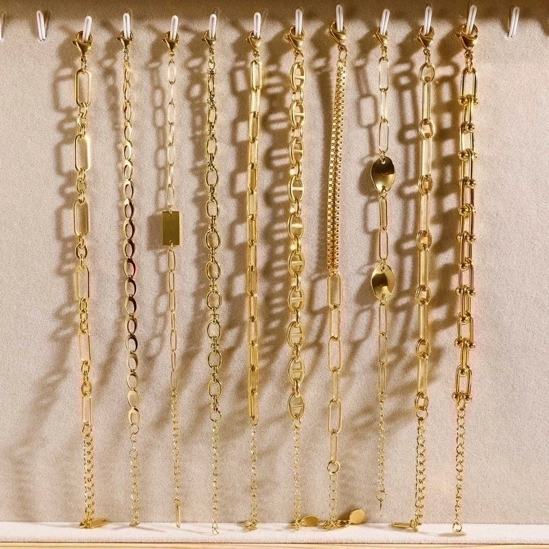Solid Color 304 Stainless Steel 18K Gold Plated Bracelets In Bulk