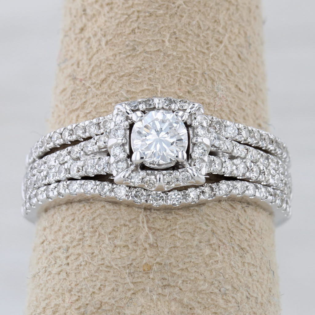 0.75ctw Diamond Halo Engagement Ring Wedding Bands Bridal Set 14k Gold Size 7