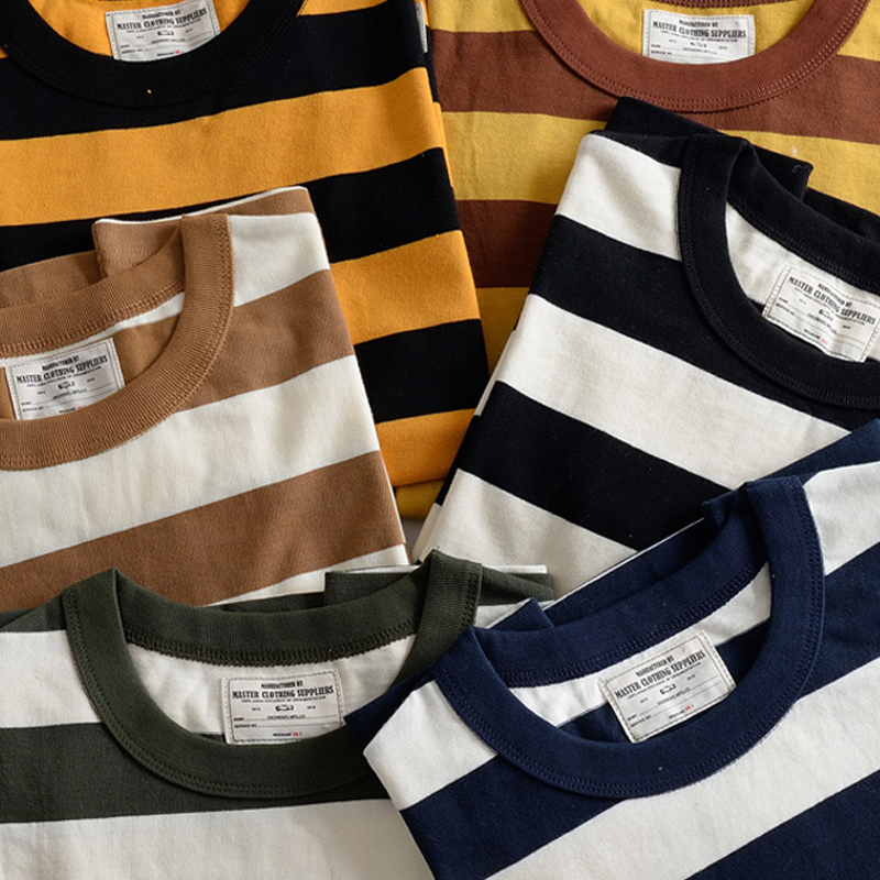American Heavy 260g Cotton Wide Stripe Casual Short-sleeved T-shirt