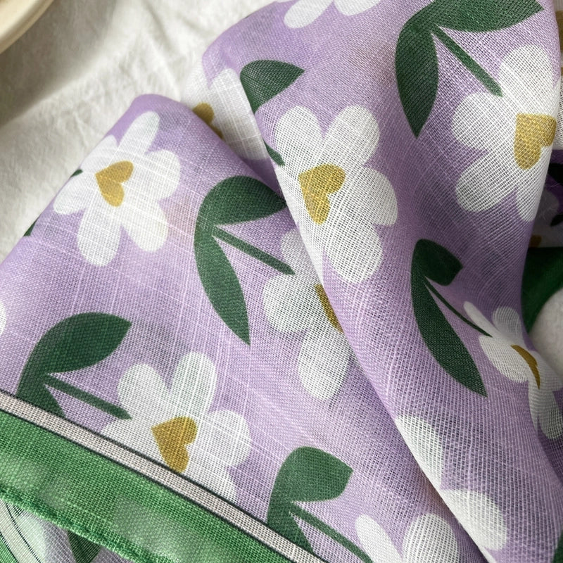 Women's Casual Minimalist Flower Cotton Printing Silk Scarf Kerchief