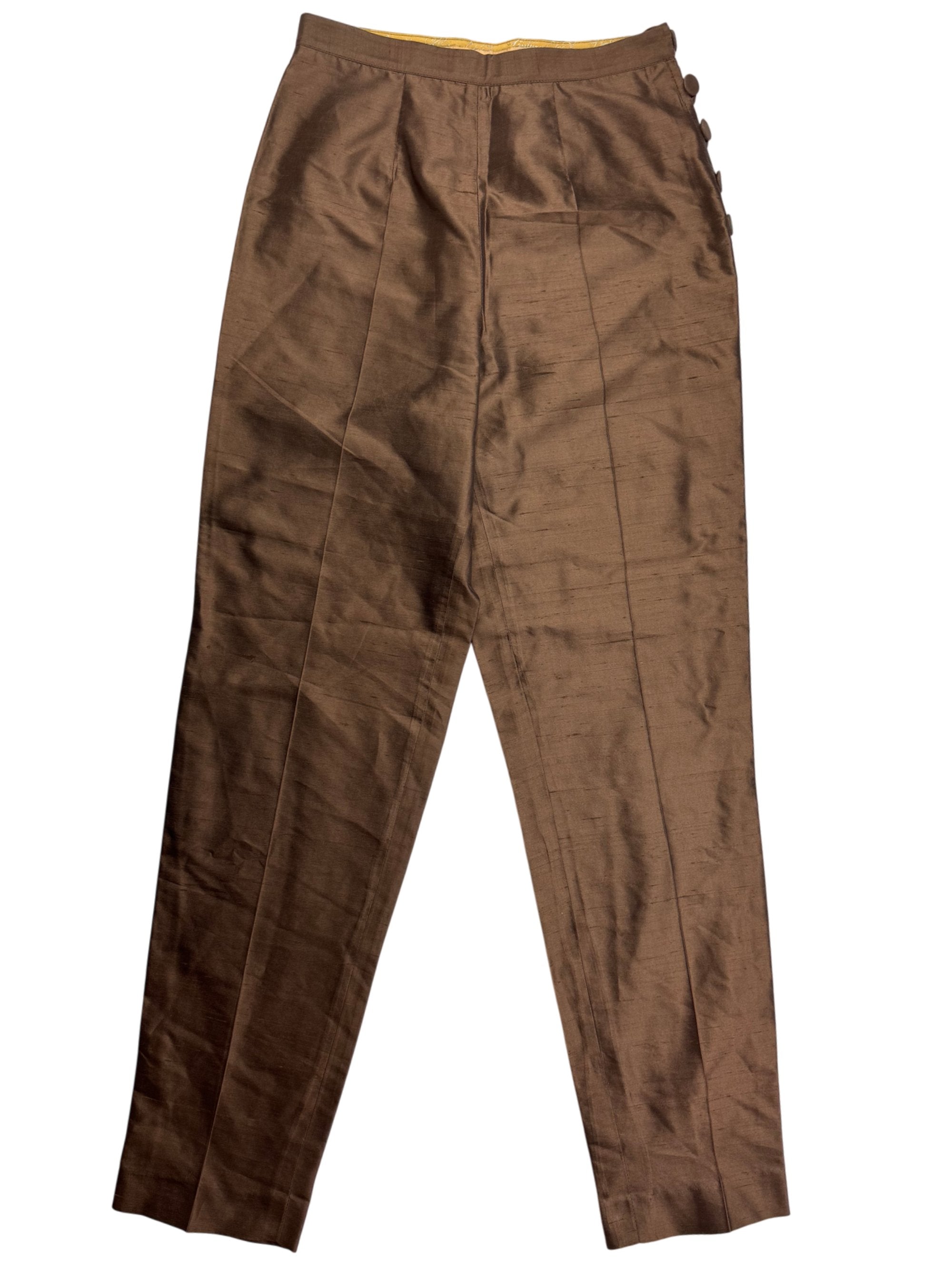 1990s Jean Paul Gaultier Brown Silk Straight Leg Trousers