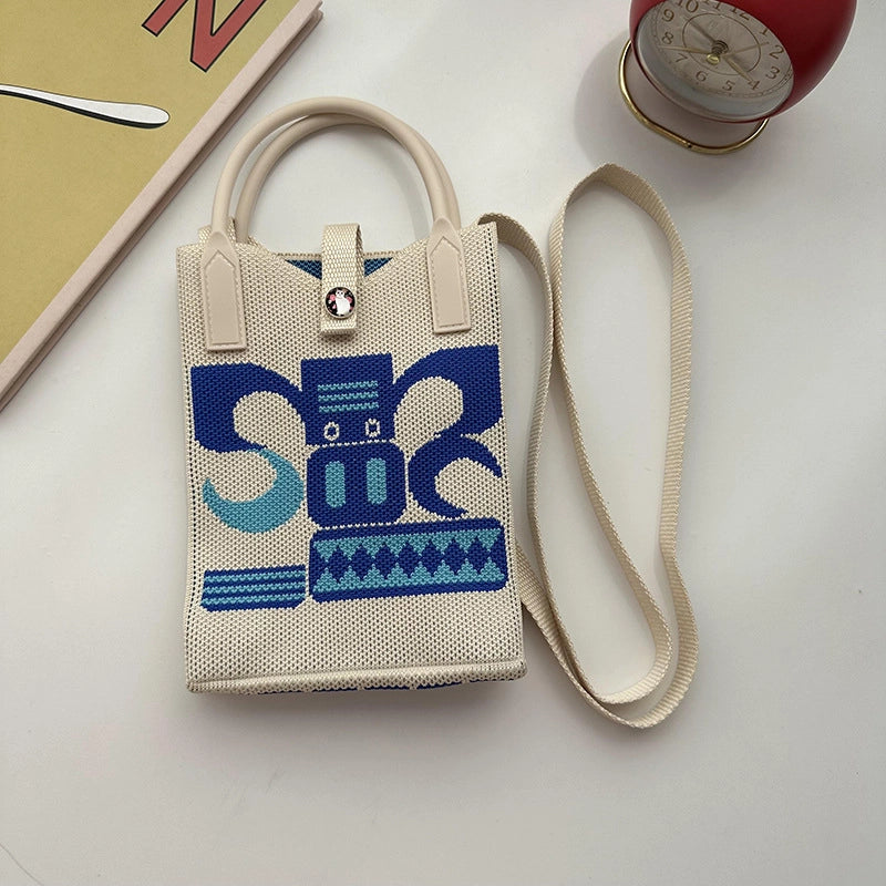 Unisex Small Knit Stripe Heart Shape Basic Vintage Style Weave Square Lock Clasp Phone Wallets