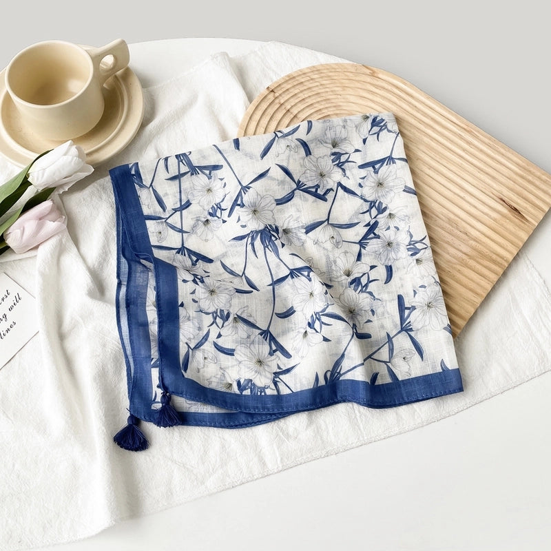 Women's Casual Minimalist Flower Cotton Printing Silk Scarf Kerchief