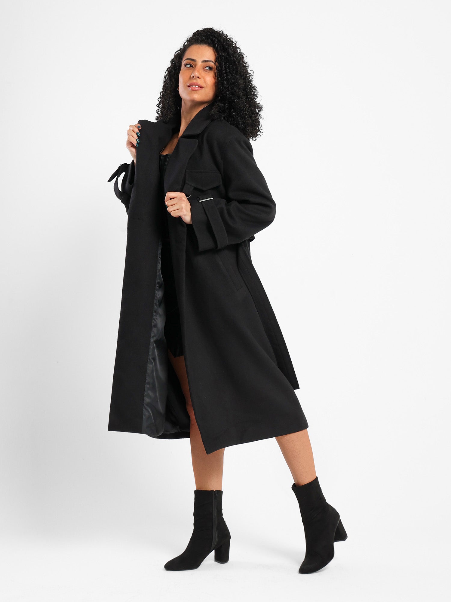 Buckled Sleeve Long Coat