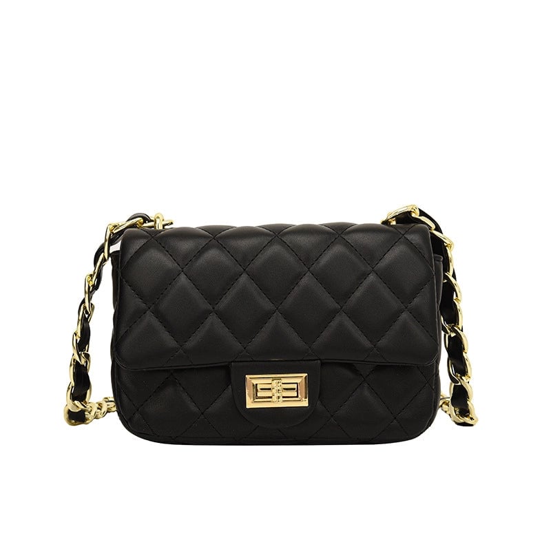 Women's Pu Leather Lingge Elegant Sewing Thread Square Flip Cover Shoulder Bag Crossbody Bag