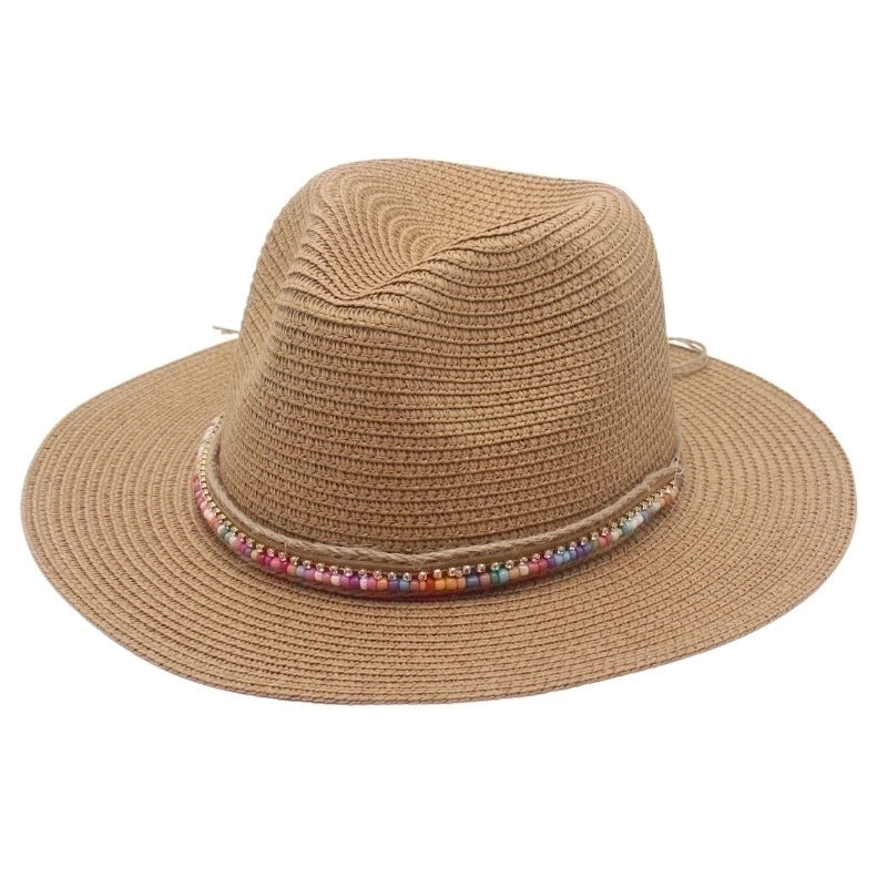 Unisex Ethnic Style Colorful Beaded Big Eaves Straw Hat