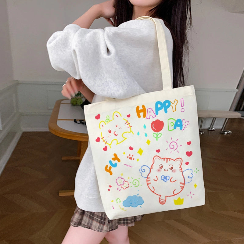Women's Canvas Animal Cartoon Flower Cute Square Open Tote Bag