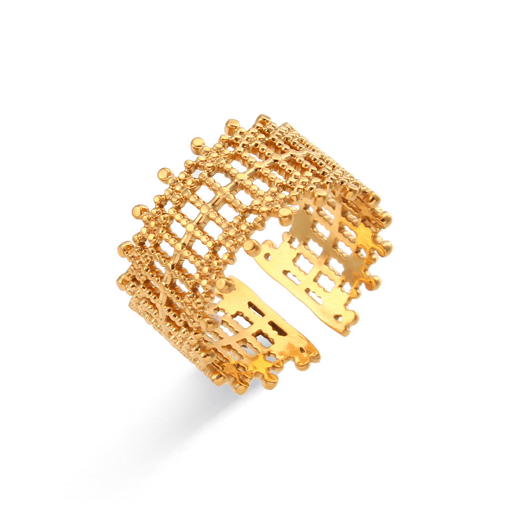 Women Fashion Stripe Geometric Stainless Steel 18K Gold Plated Rings